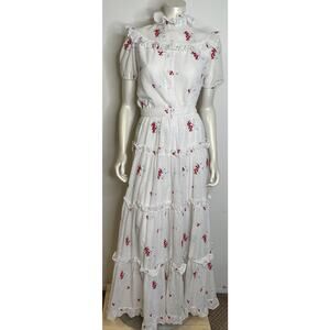 VTG Albert Capraro Swiss Dot Dress 2 Pc Skirt Top XS S 4 6 Embroidered Floral